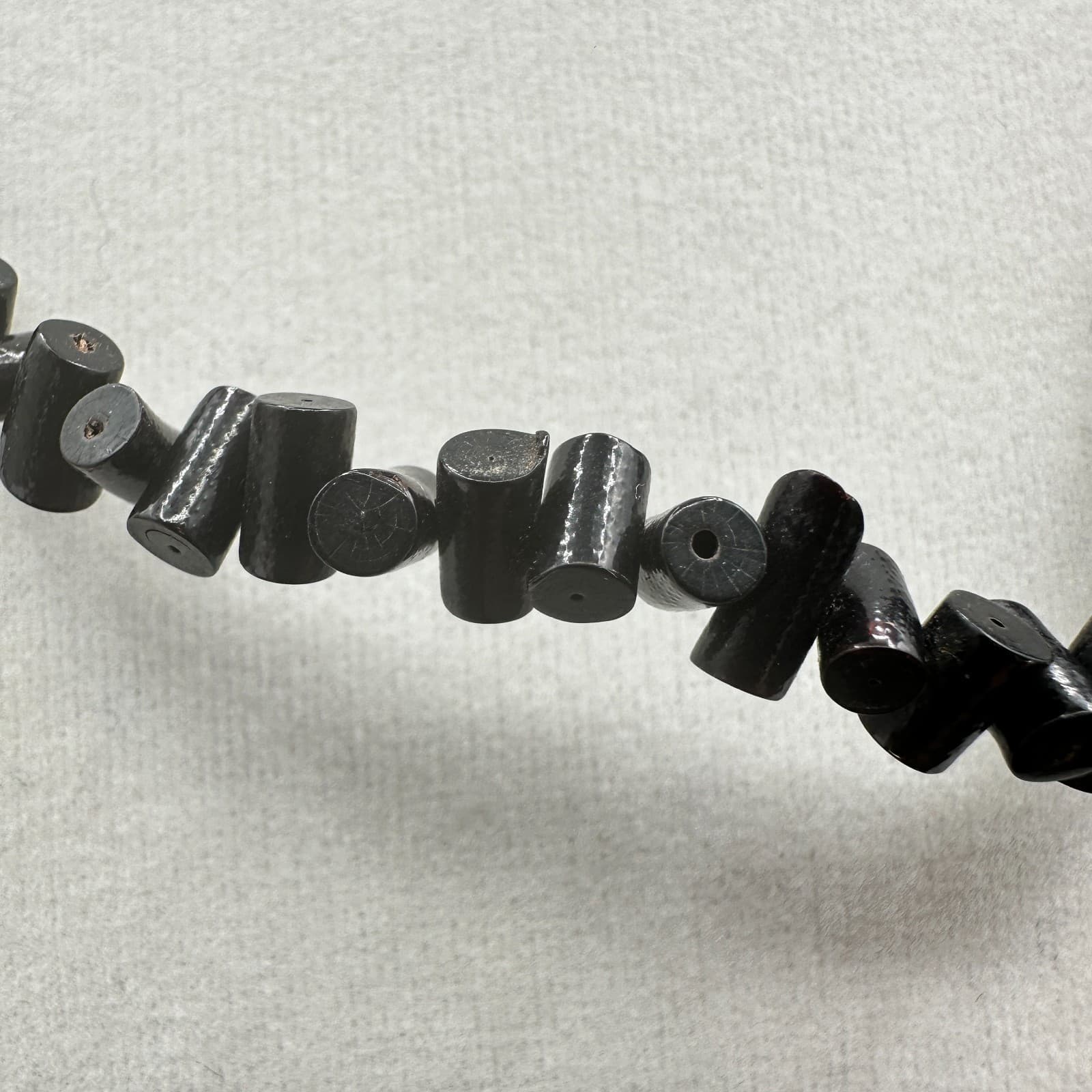 Vintage 90s Gold Tone Black Tube Beaded Necklace Women's Classic Jewelry - Thumbnail 5