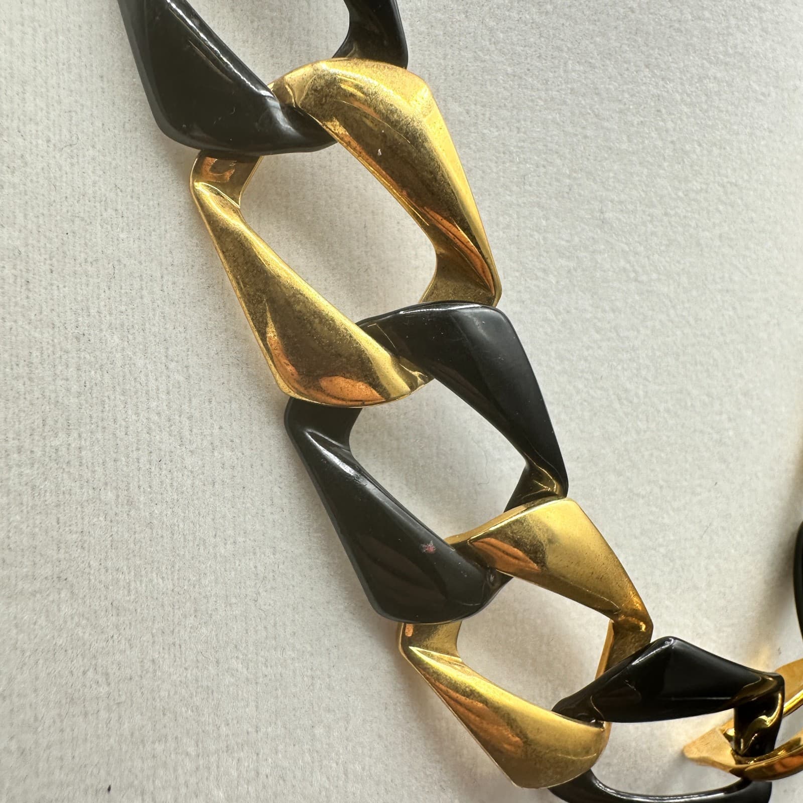 Vintage 90s Gold Tone Black Enamel Chunky Link Necklace Choker Statement Jewelry - Thumbnail 7