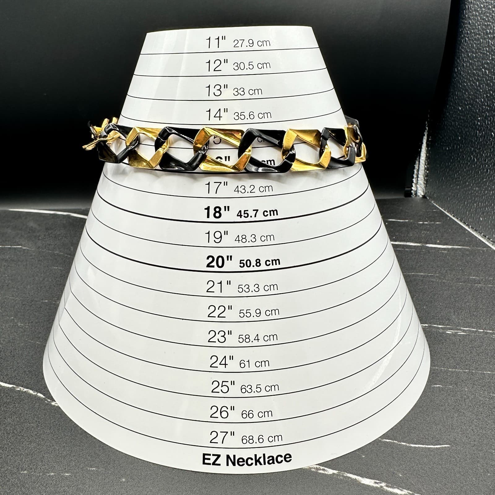 Vintage 90s Gold Tone Black Enamel Chunky Link Necklace Choker Statement Jewelry - Thumbnail 8