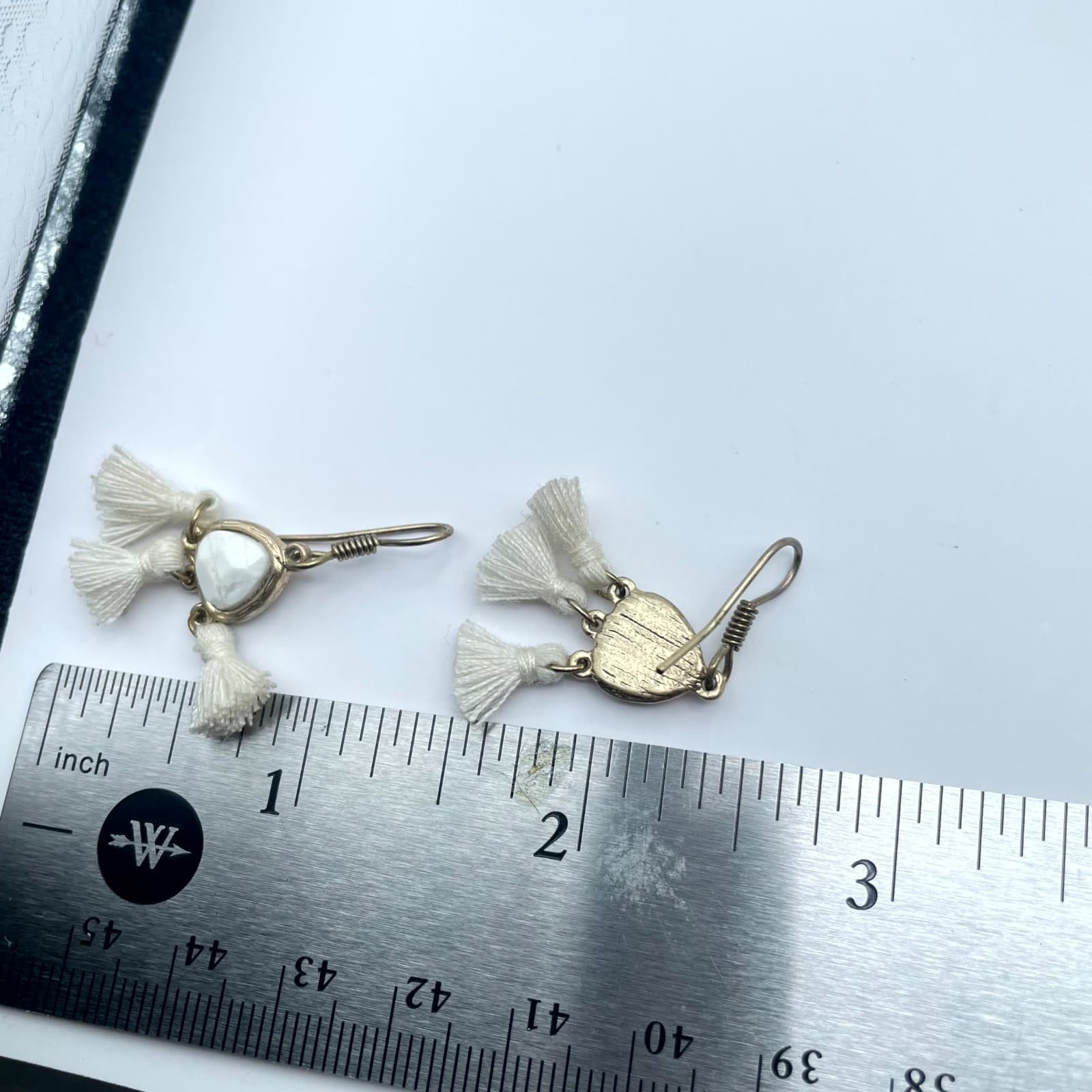 Boho-Chic Western Gold-Tone Howlite Center Tassel Dangle French Hook Earrings - Thumbnail 3