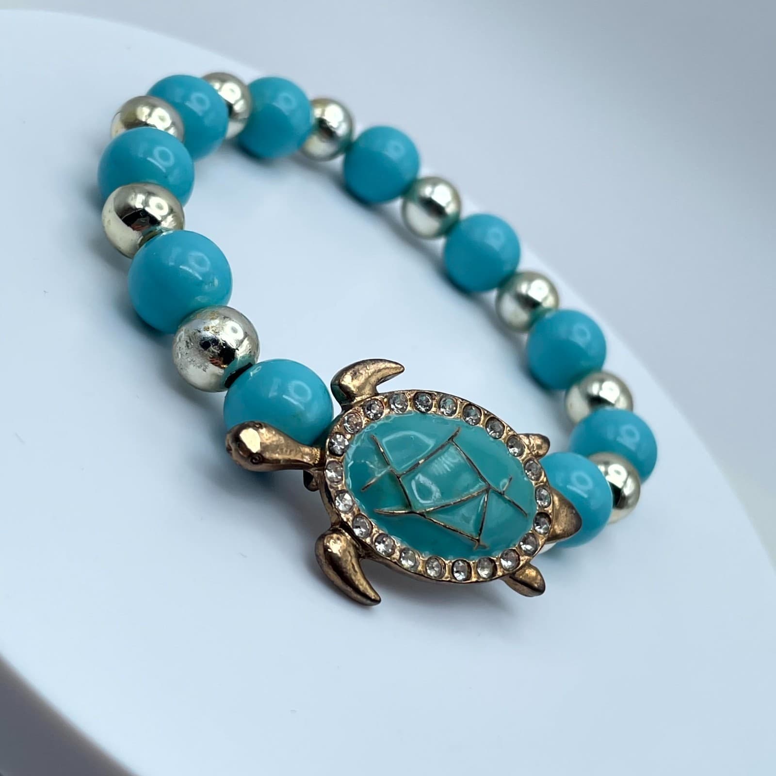 Vintage-Inspired Gold-Tone Beads Sea Turtle Motif Novelty Stretch Bracelet - Thumbnail 8