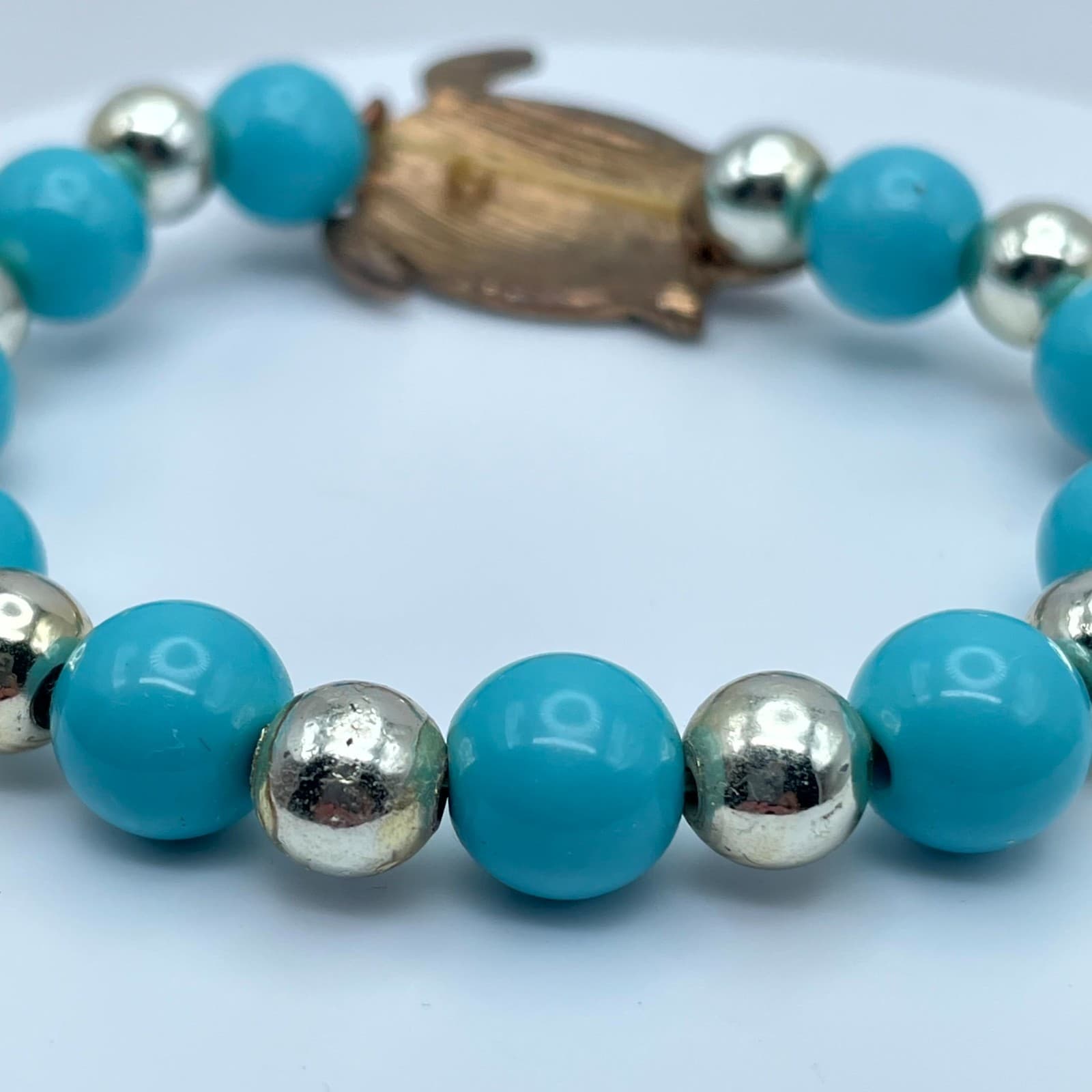 Vintage-Inspired Gold-Tone Beads Sea Turtle Motif Novelty Stretch Bracelet - Thumbnail 5