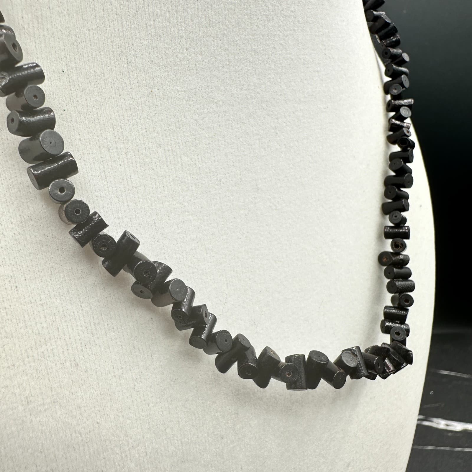 Vintage 90s Gold Tone Black Tube Beaded Necklace Women's Classic Jewelry - Thumbnail 6