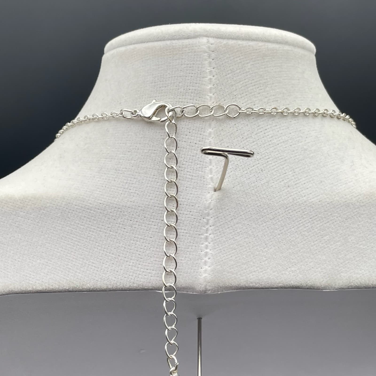 Vintage Silver-tone chain necklace with round pink pendant and accent beads 23In - Thumbnail 12