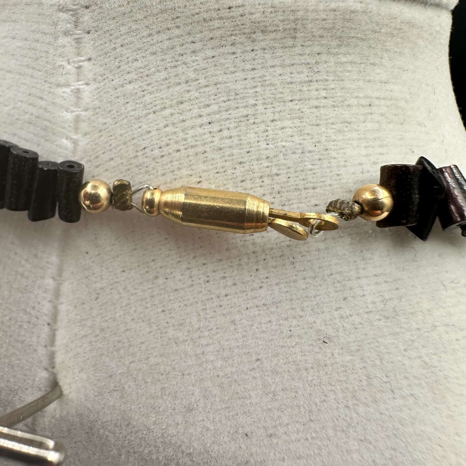 Vintage 90s Gold Tone Black Tube Beaded Necklace Women's Classic Jewelry - Thumbnail 7