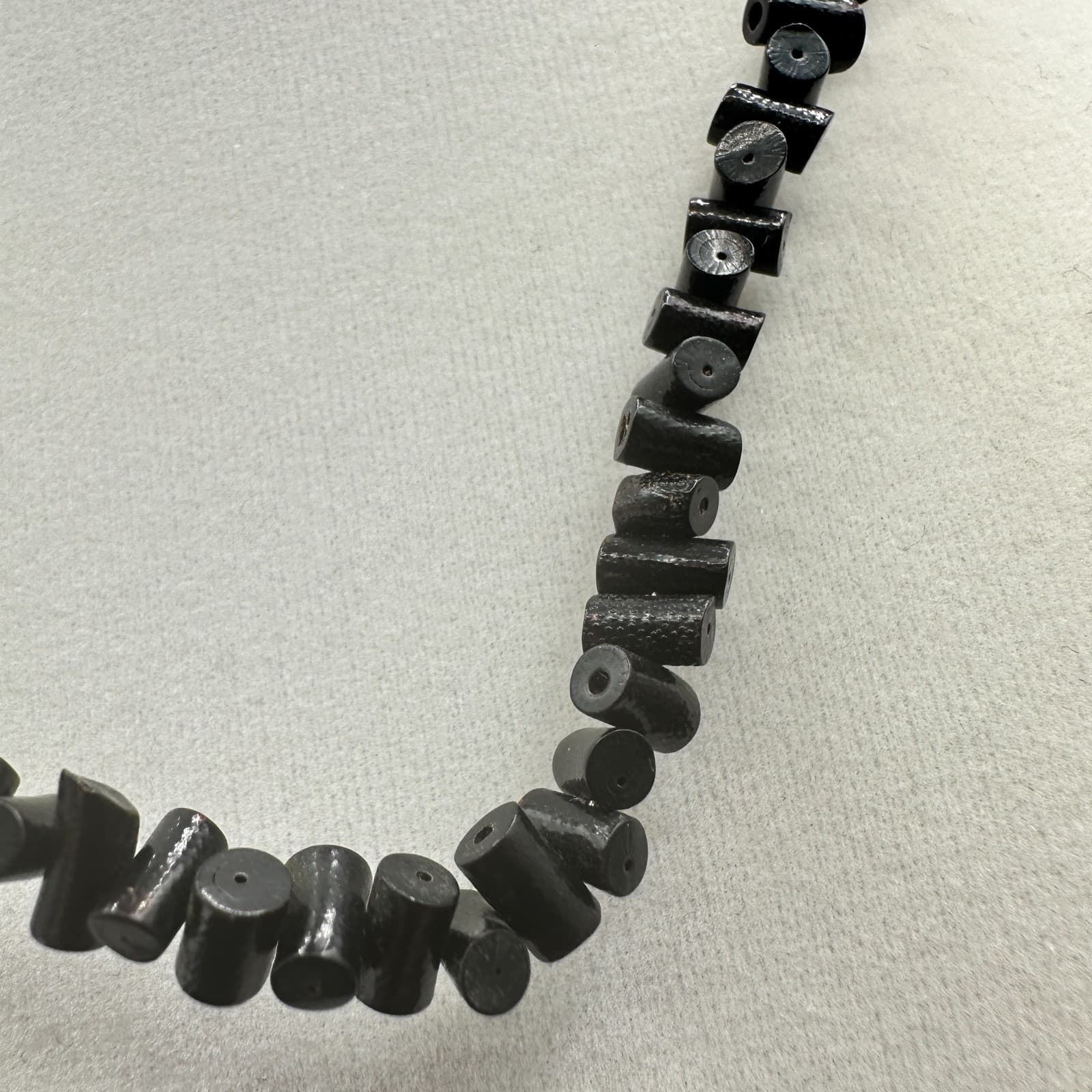 Vintage 90s Gold Tone Black Tube Beaded Necklace Women's Classic Jewelry - Thumbnail 4