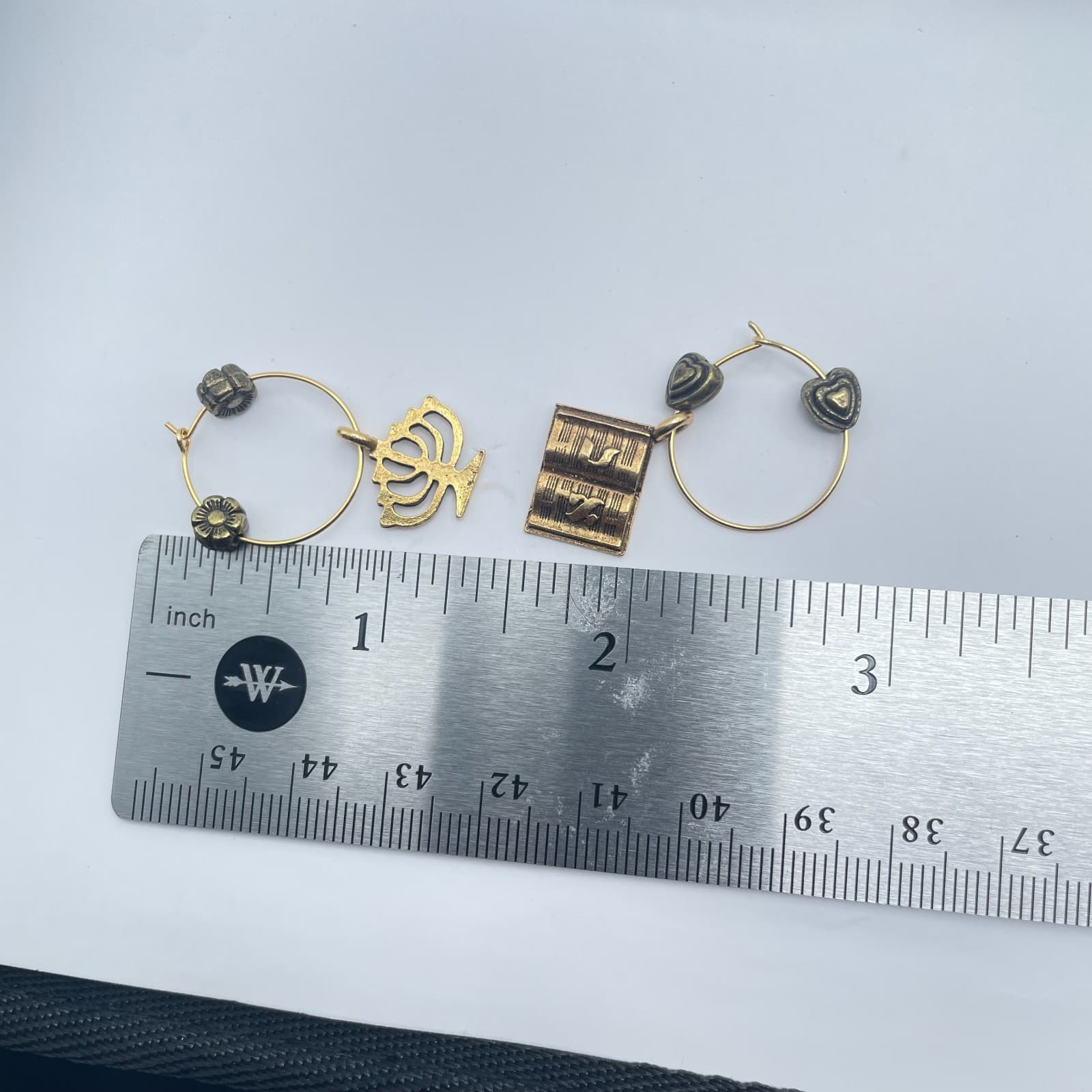 Vintage 90s Gold Tone Heart & Floral Hoop Earrings Women's Classic Jewelry - Thumbnail 7