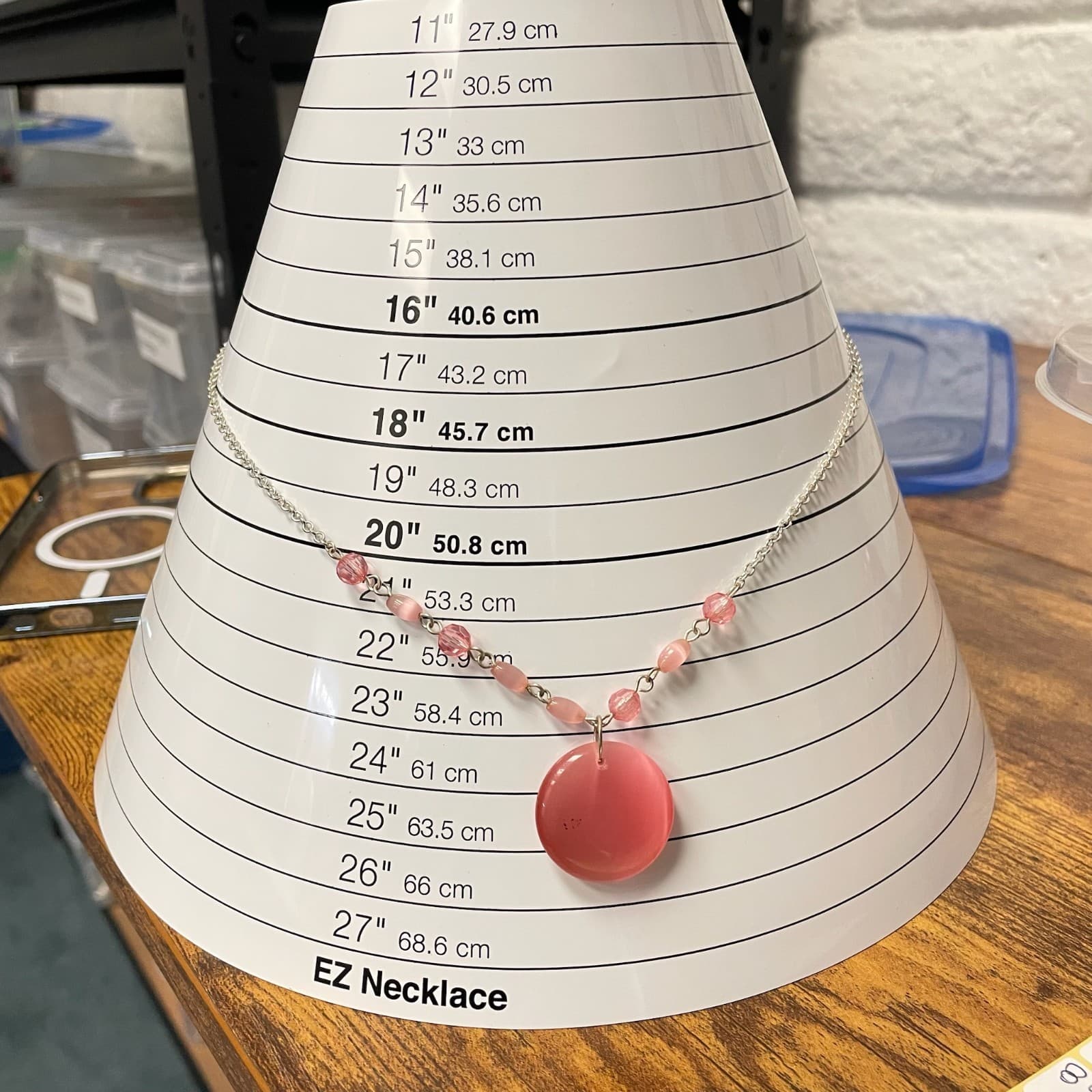 Vintage Silver-tone chain necklace with round pink pendant and accent beads 23In - Thumbnail 13