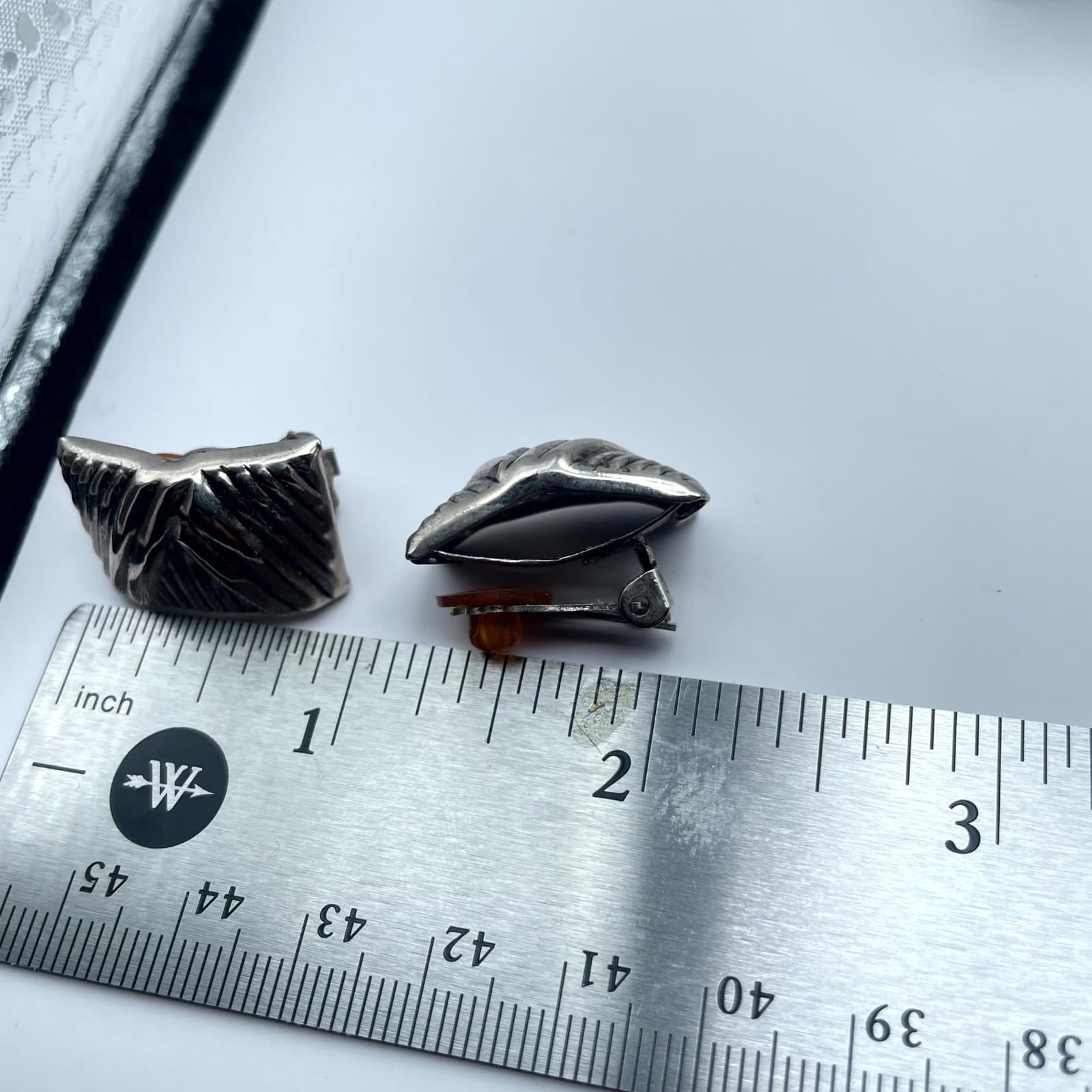 Vintage Silver-Tone Square Shaped Textured Engraved Metal Stud Clip-On Earrings - Thumbnail 2