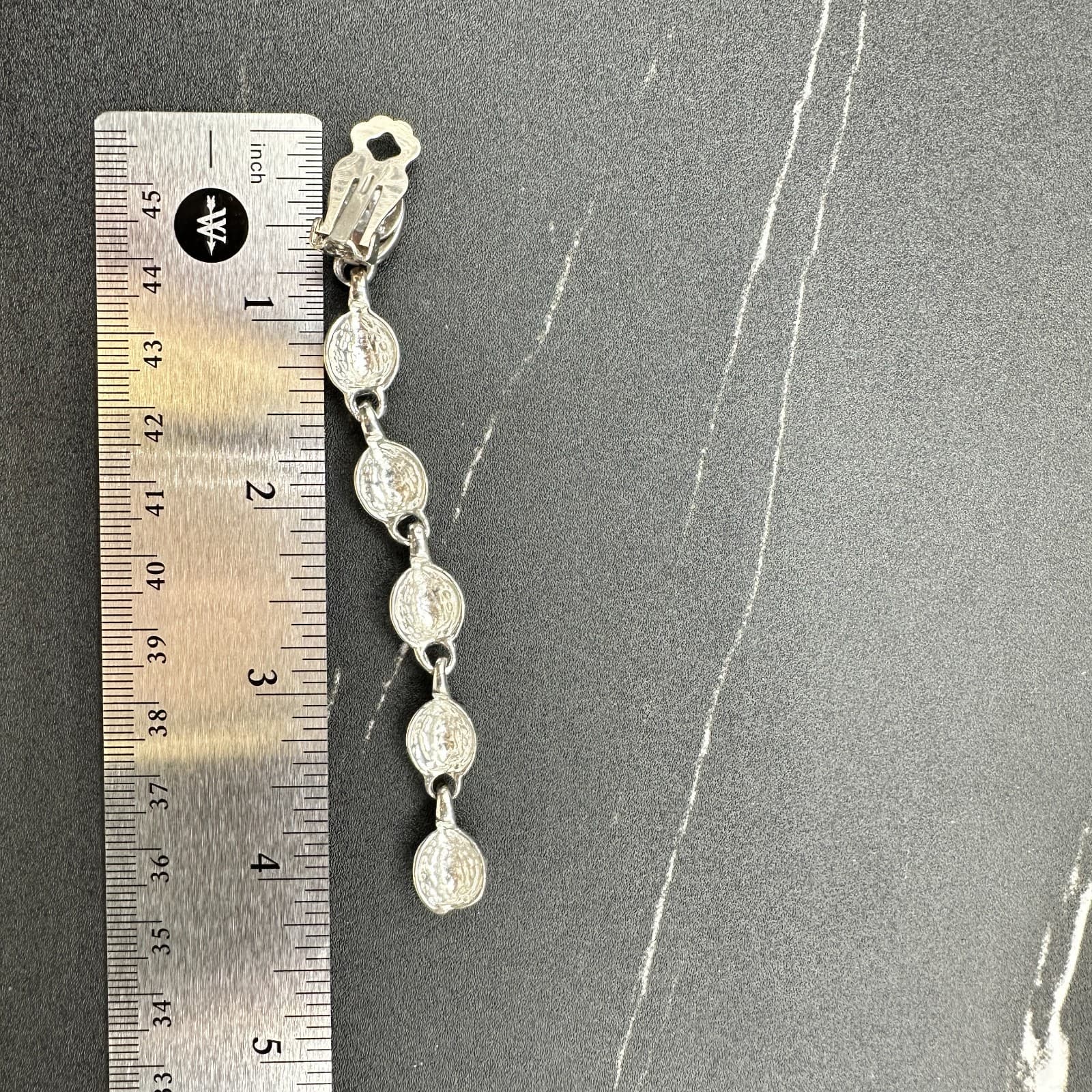 VTG Silver Tone Textured Oval Bead Drop Clip On Earrings Retro Fashion Jewelry - Thumbnail 3