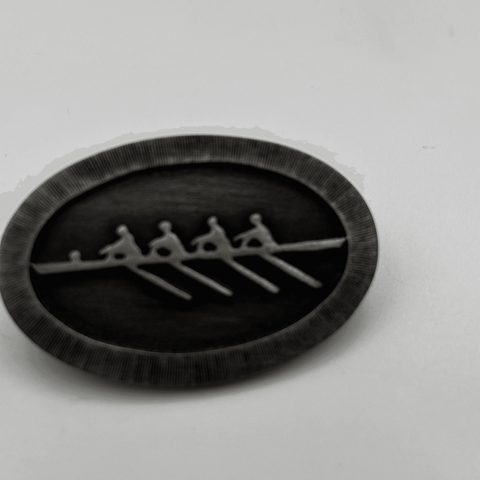 Vintage Silver Tone Rowing Crew Boat Team Medallion Pin Badge - Thumbnail 3