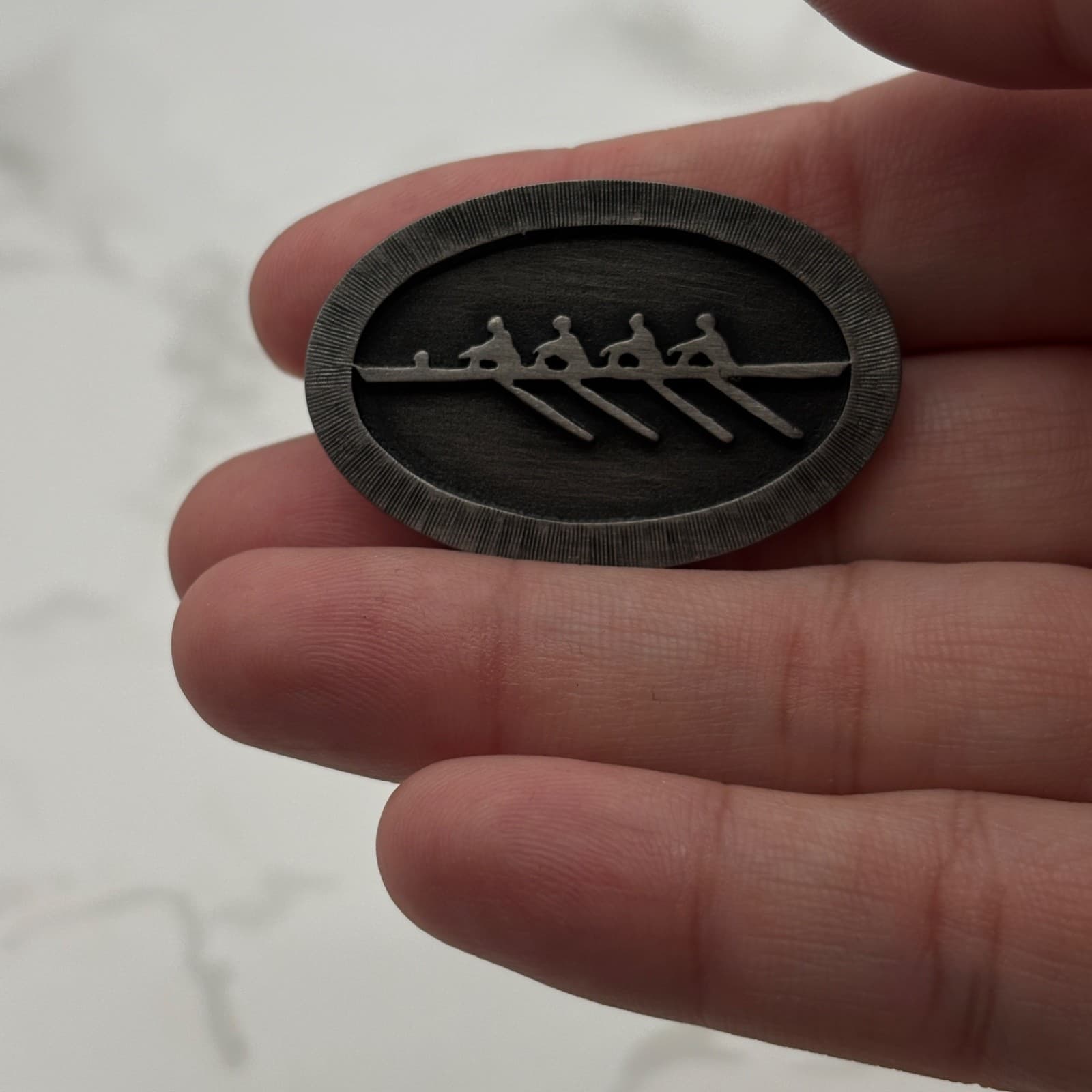 Vintage Silver Tone Rowing Crew Boat Team Medallion Pin Badge - Thumbnail 9