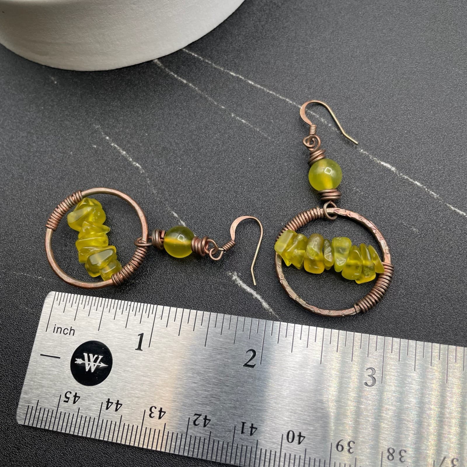 Handcrafted Yellow Chip Bead Copper Hoop Earrings Boho Artisan Style - Thumbnail 6