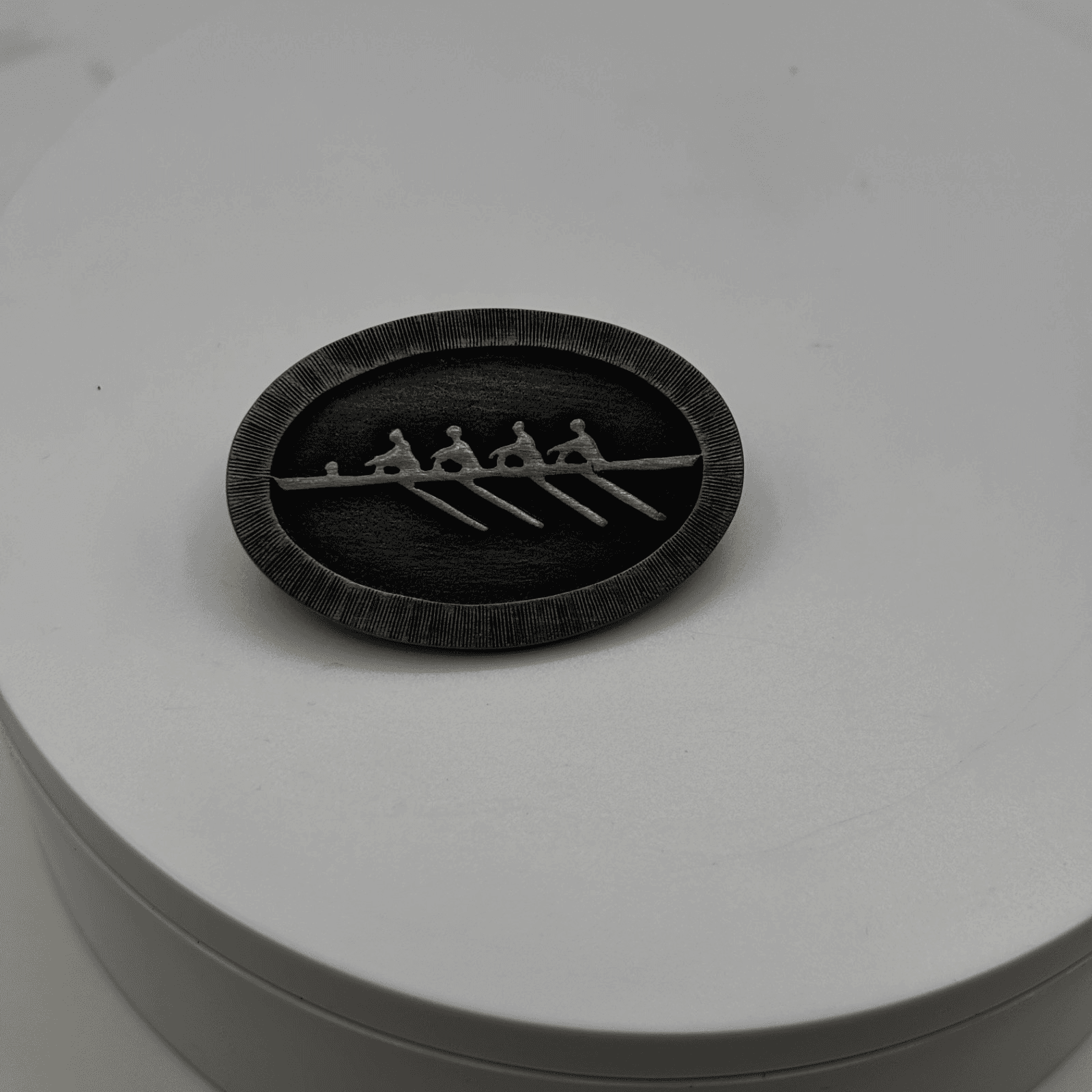 Vintage Silver Tone Rowing Crew Boat Team Medallion Pin Badge - Thumbnail 2