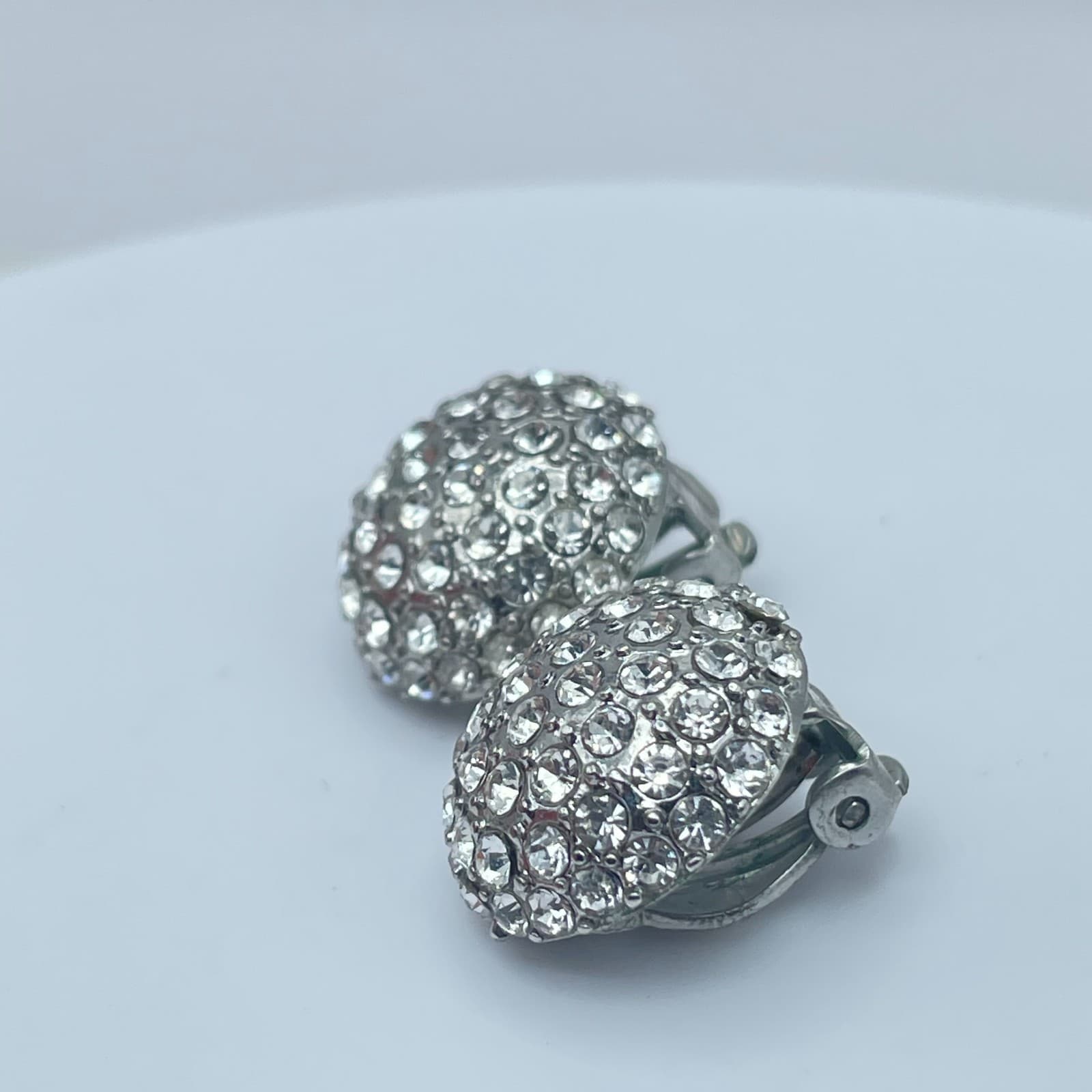 Vintage Y2K Silver Tone Clear Rhinestone Dome Earrings Statement Women's Jewelry - Thumbnail 6