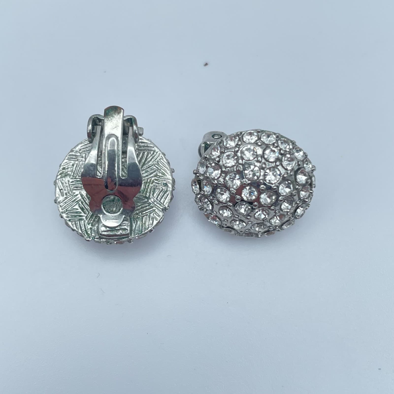 Vintage Y2K Silver Tone Clear Rhinestone Dome Earrings Statement Women's Jewelry - Thumbnail 3