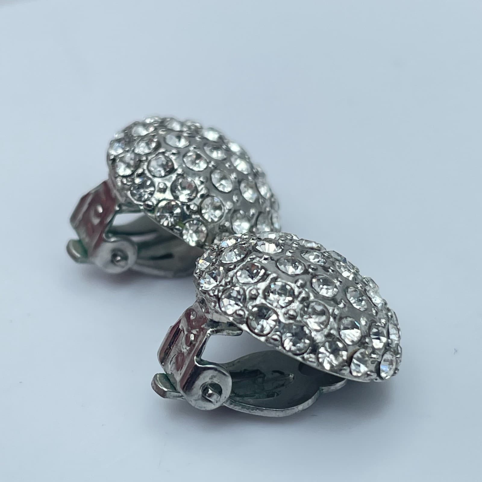 Vintage Y2K Silver Tone Clear Rhinestone Dome Earrings Statement Women's Jewelry - Thumbnail 8