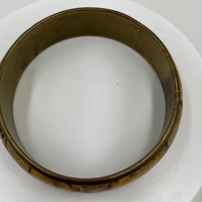 Vintage Gold Tone Leopard Print Bangle Bracelet Wide Resin Statement Classic - Thumbnail 2