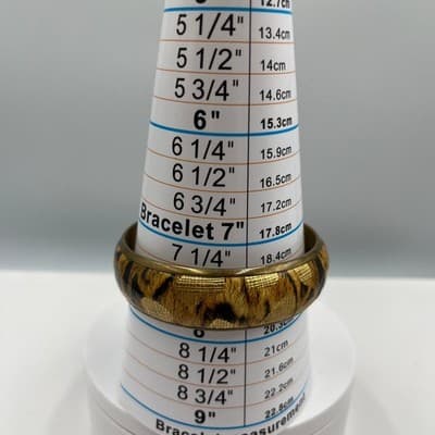 Vintage Gold Tone Leopard Print Bangle Bracelet Wide Resin Statement Classic - Thumbnail 6