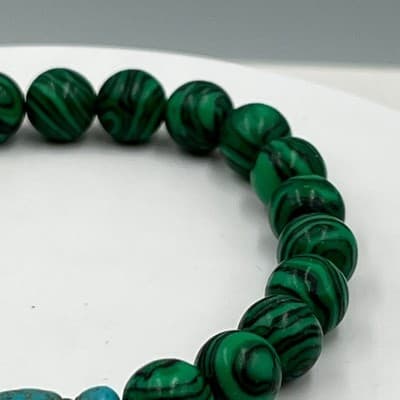 Vintage Green Striped Beads Stretch Bracelet with Turquoise Turtle Charm Classic - Thumbnail 5