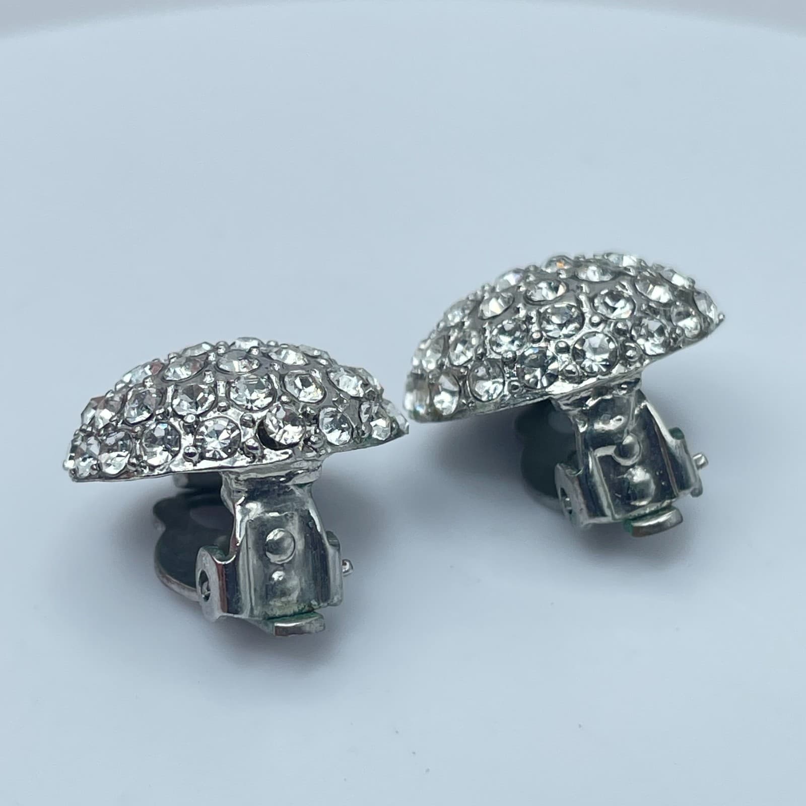 Vintage Y2K Silver Tone Clear Rhinestone Dome Earrings Statement Women's Jewelry - Thumbnail 7