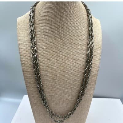 Vintage Silver Tone Multi Twisted Rope Chain Necklace Layered Long Statement - Image 1