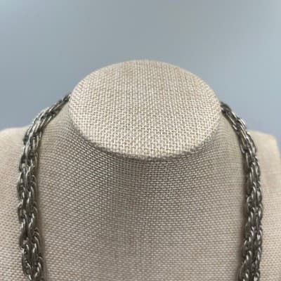 Vintage Silver Tone Multi Twisted Rope Chain Necklace Layered Long Statement - Thumbnail 2
