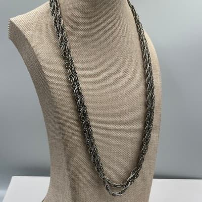 Vintage Silver Tone Multi Twisted Rope Chain Necklace Layered Long Statement - Thumbnail 4