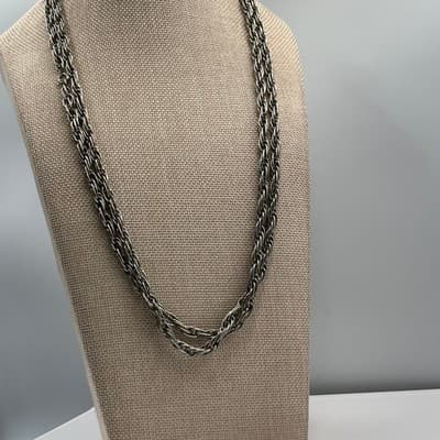 Vintage Silver Tone Multi Twisted Rope Chain Necklace Layered Long Statement - Thumbnail 5