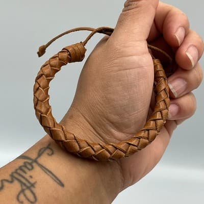 Vintage Braided Leather Cord Bracelet Adjustable Brown Woven Wrap Unisex Casual - Thumbnail 7