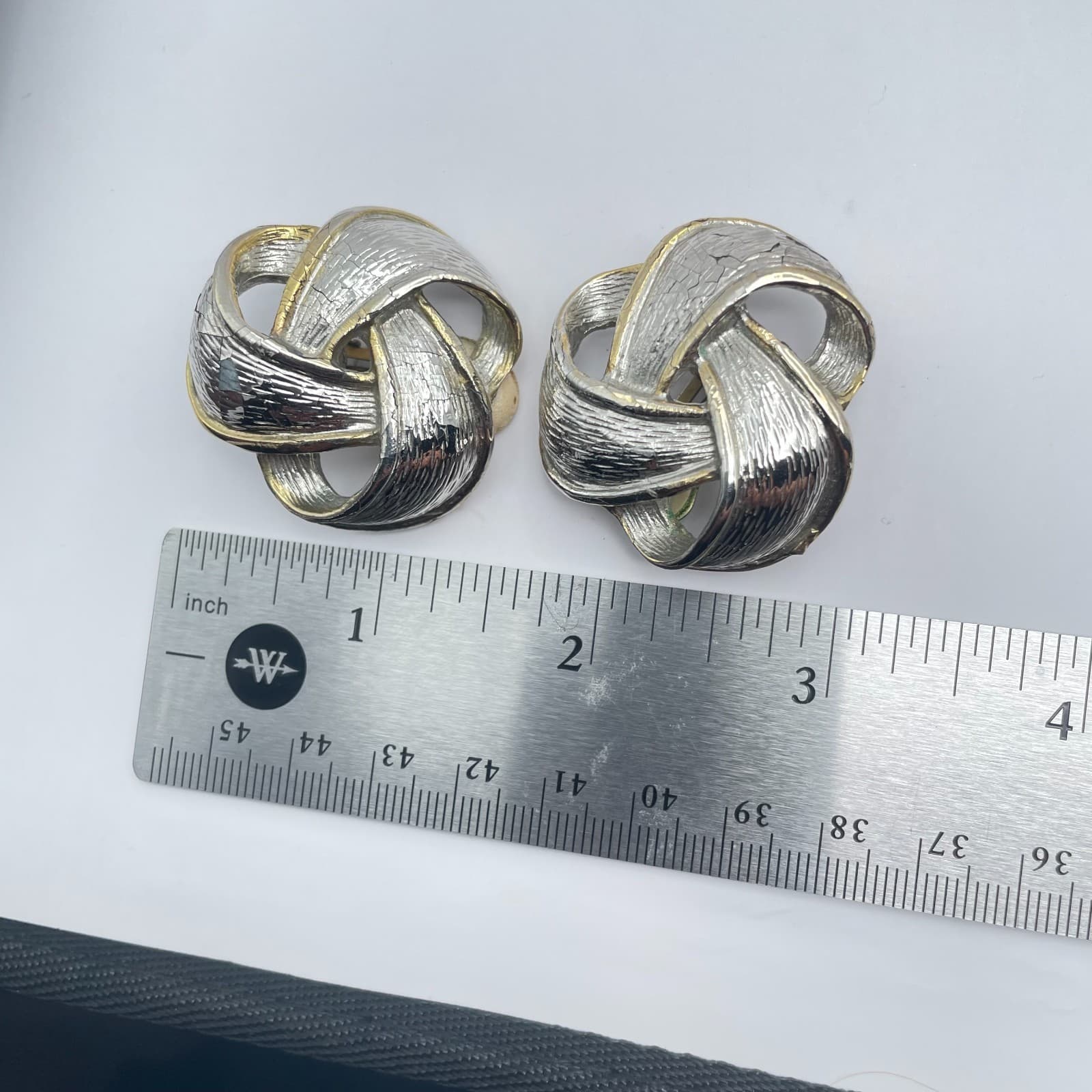 Vintage 90s Silver Tone Knot Textured Earrings Statement Women's Classic Jewelry - Thumbnail 8
