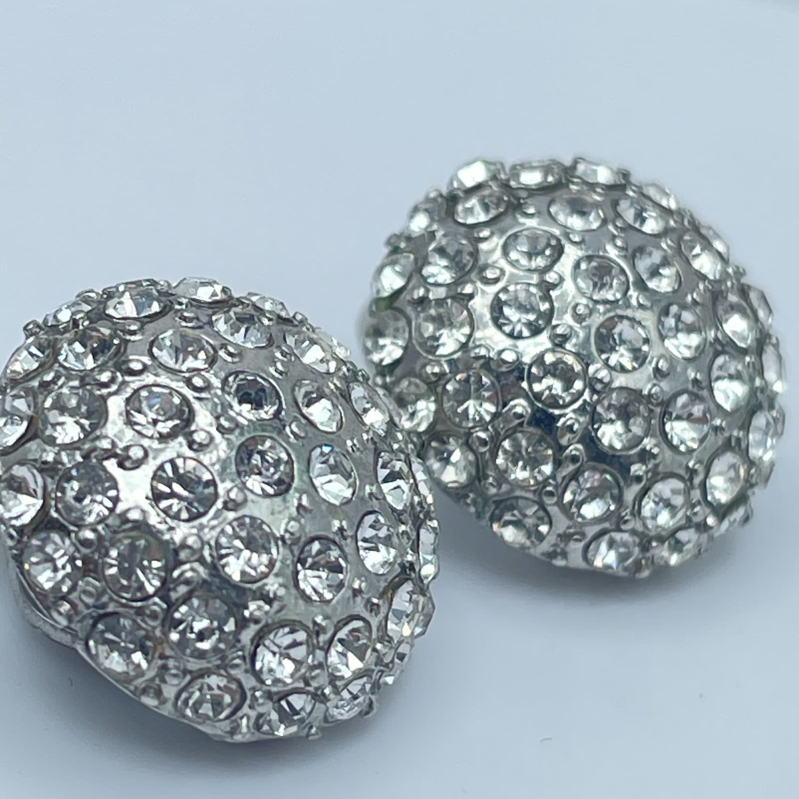 Vintage Y2K Silver Tone Clear Rhinestone Dome Earrings Statement Women's Jewelry - Thumbnail 9