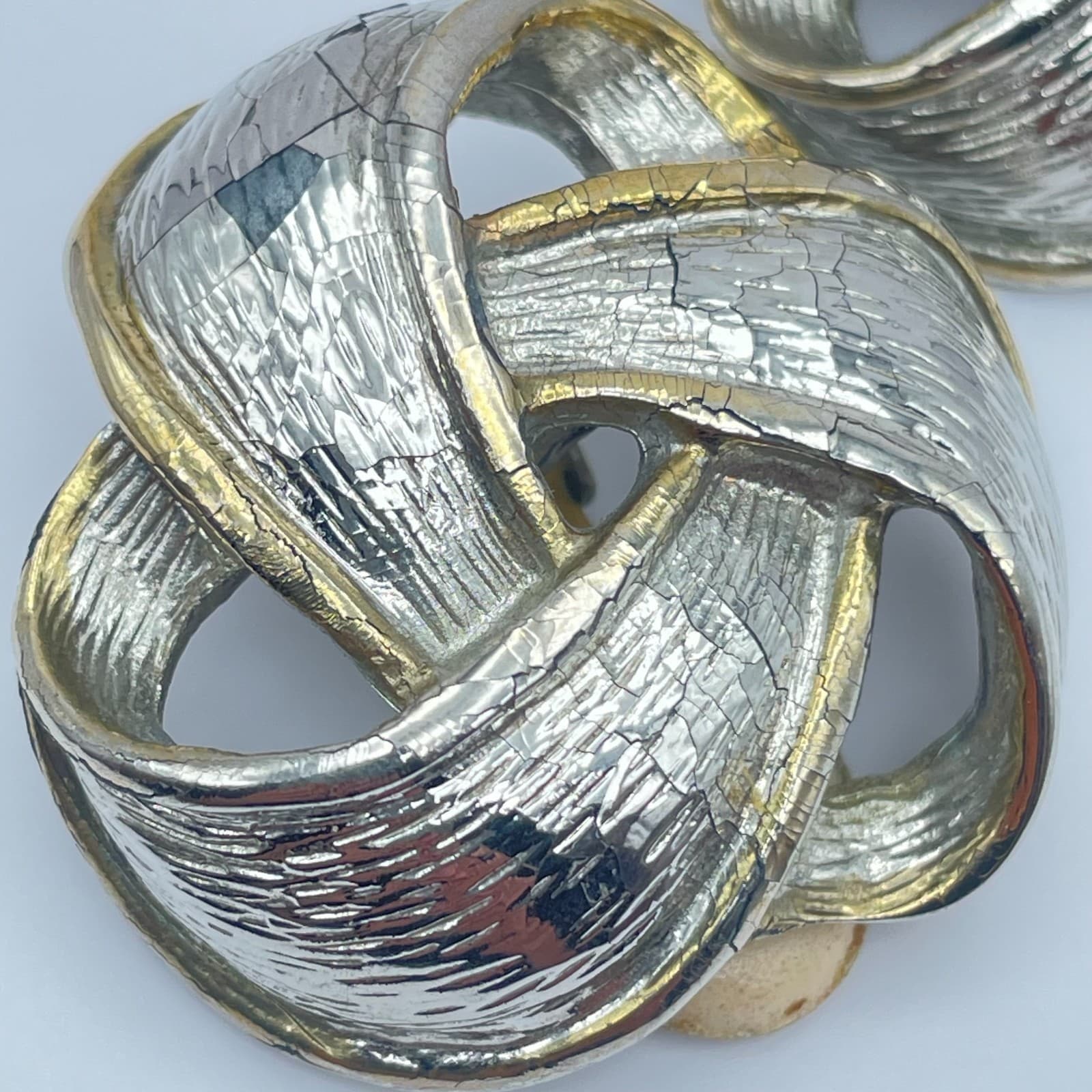 Vintage 90s Silver Tone Knot Textured Earrings Statement Women's Classic Jewelry - Thumbnail 7