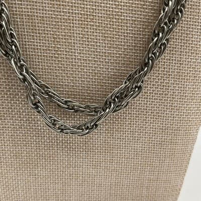 Vintage Silver Tone Multi Twisted Rope Chain Necklace Layered Long Statement - Thumbnail 3