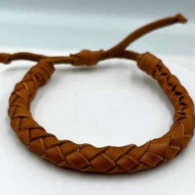 Vintage Braided Leather Cord Bracelet Adjustable Brown Woven Wrap Unisex Casual - Image 1