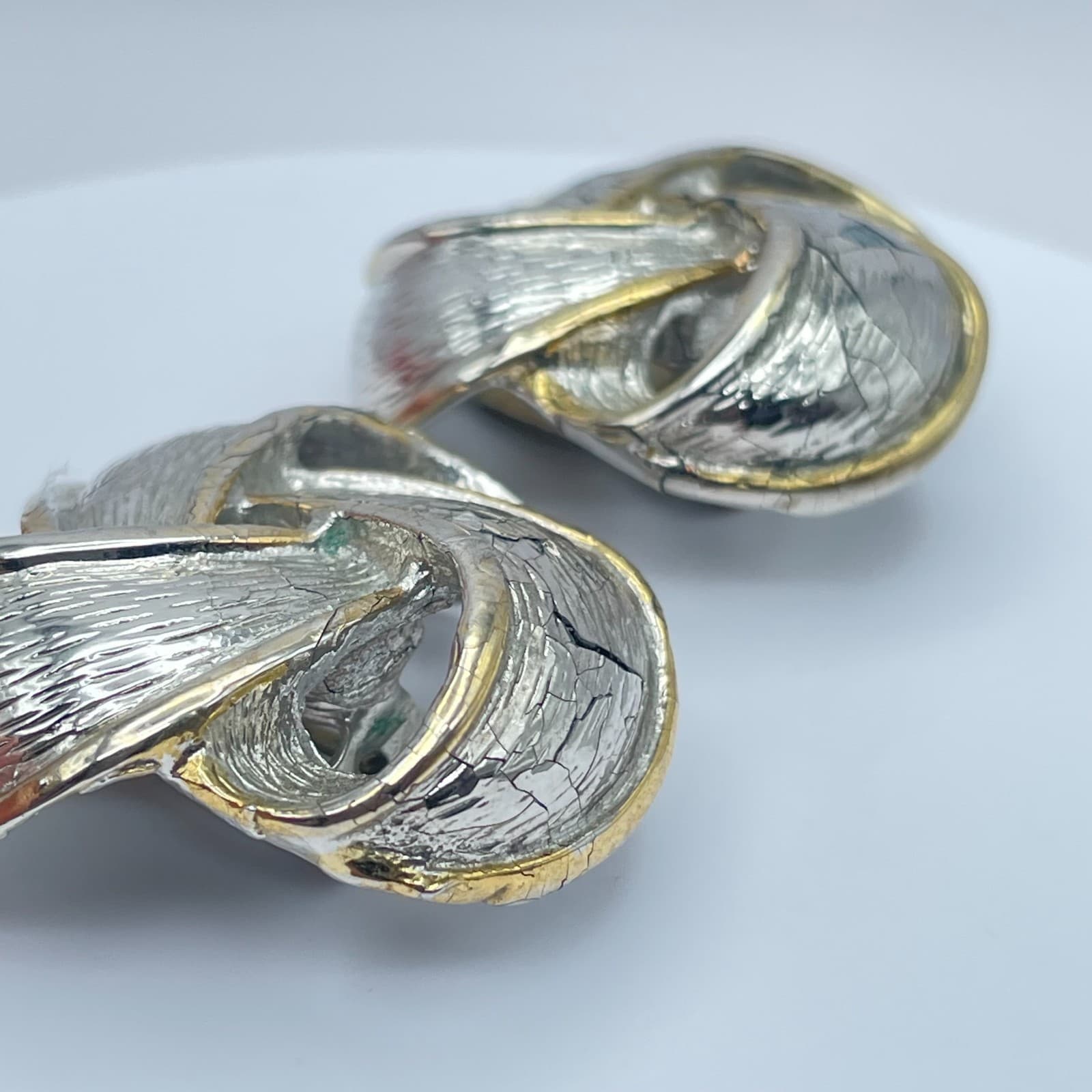 Vintage 90s Silver Tone Knot Textured Earrings Statement Women's Classic Jewelry - Thumbnail 5