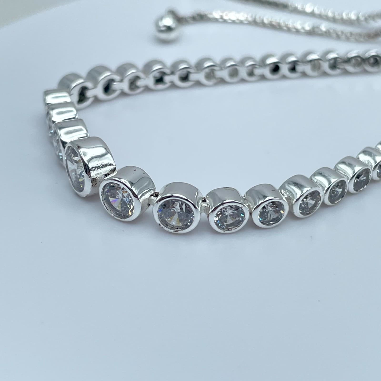 Bolo-Style Silver-Tone Romantic Rhinestone Beaded Heart Motif Slider Bracelet - Thumbnail 6