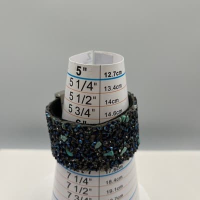 Vintage Wide Cuff Bracelet Iridescent Crystal Studded Gunmetal Turquoise Accent - Thumbnail 5