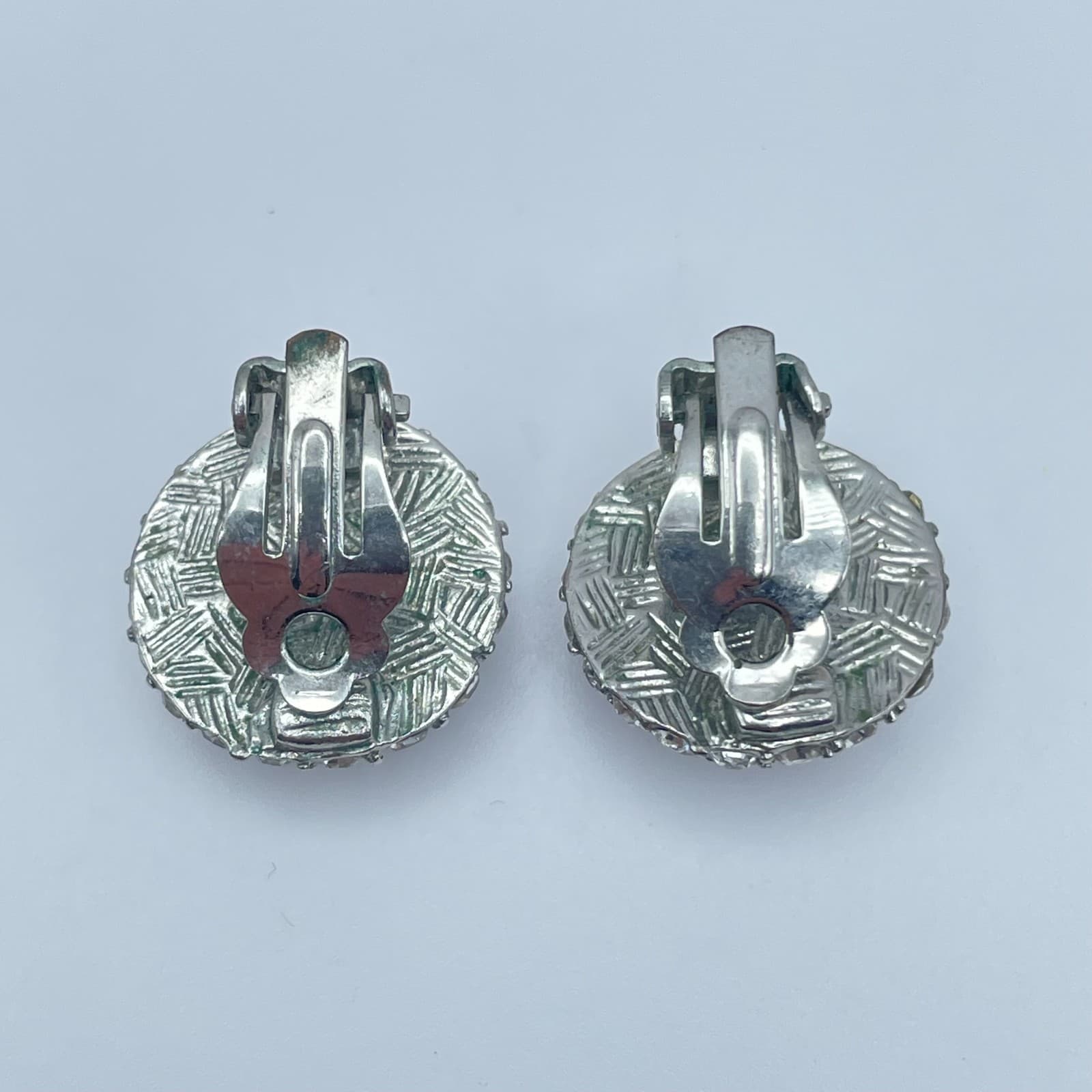 Vintage Y2K Silver Tone Clear Rhinestone Dome Earrings Statement Women's Jewelry - Thumbnail 4
