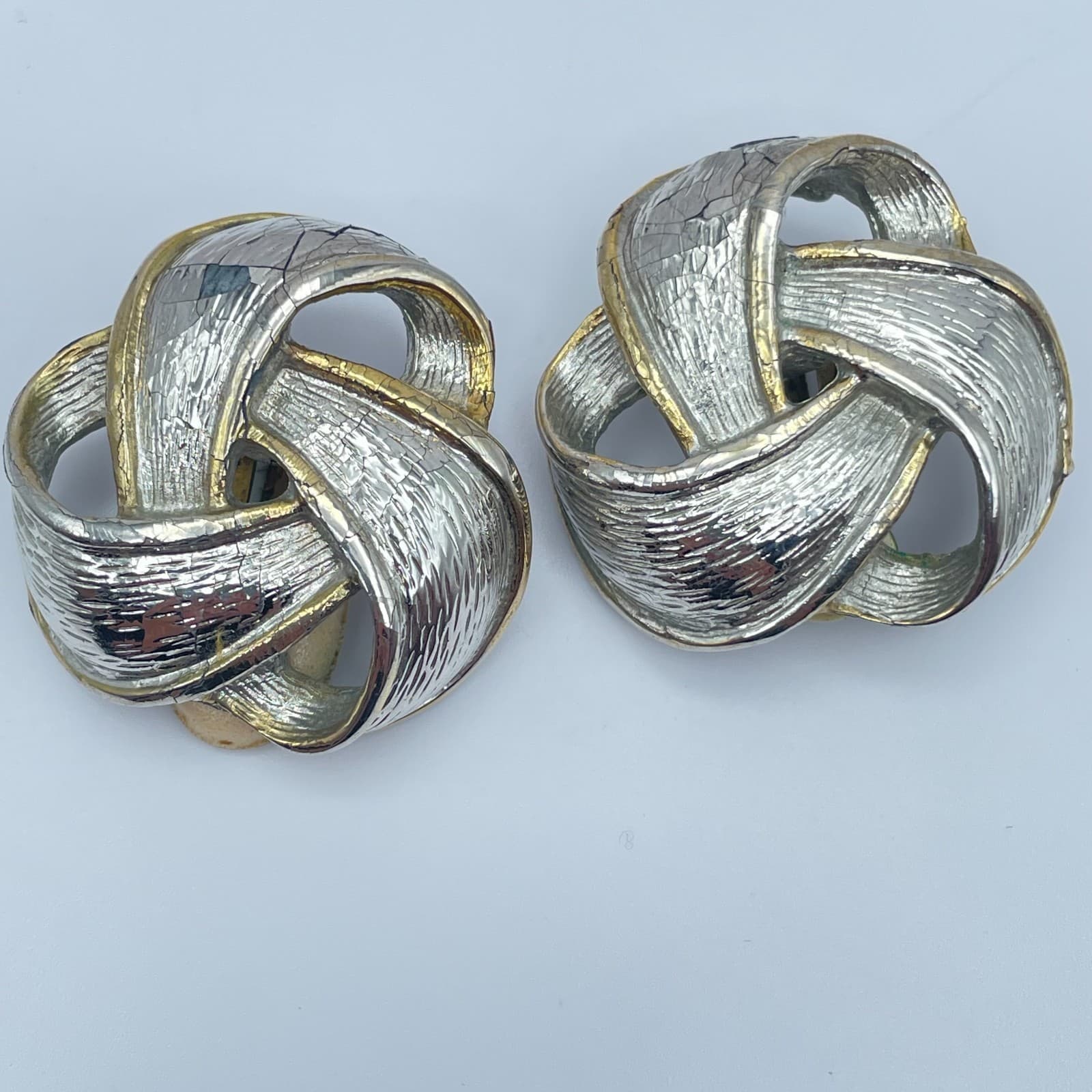 Vintage 90s Silver Tone Knot Textured Earrings Statement Women's Classic Jewelry - Image 1