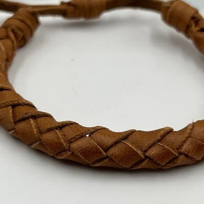 Vintage Braided Leather Cord Bracelet Adjustable Brown Woven Wrap Unisex Casual - Thumbnail 3