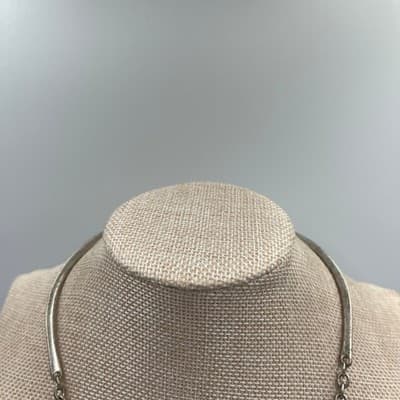 Vintage Silver Tone Textured Link Necklace Large Oval Links Modern Statement - Thumbnail 2