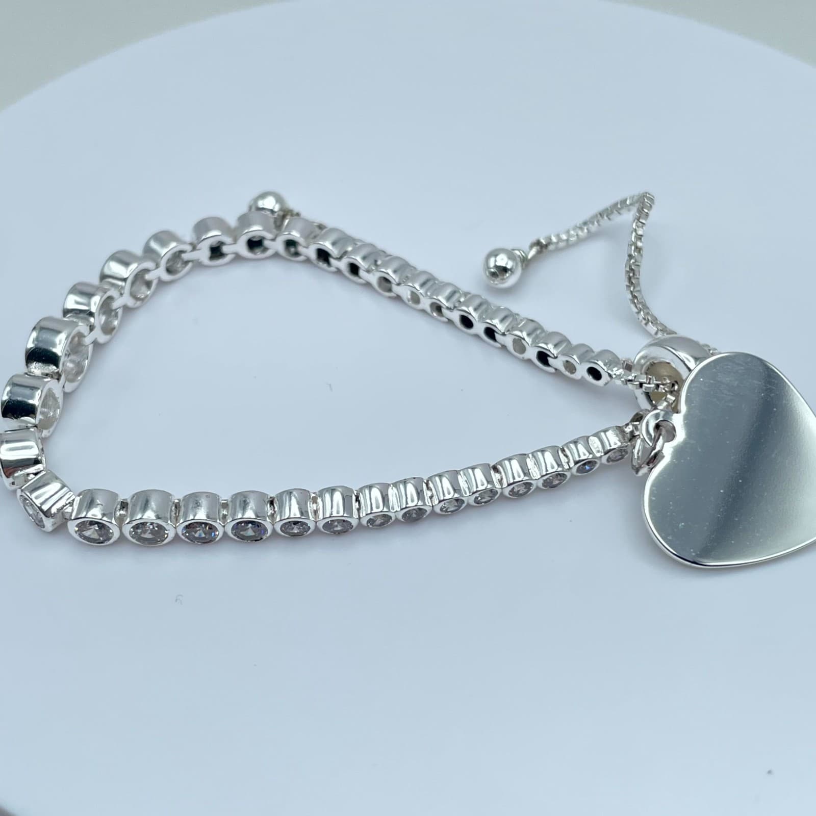 Bolo-Style Silver-Tone Romantic Rhinestone Beaded Heart Motif Slider Bracelet - Thumbnail 3