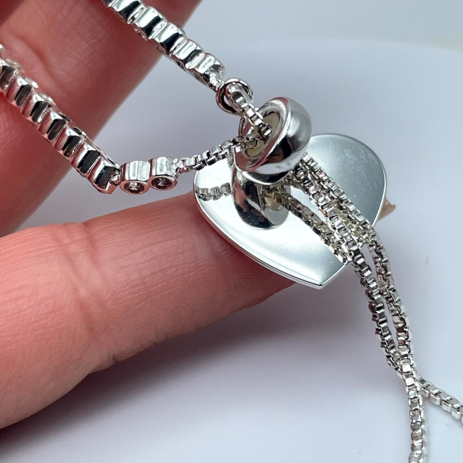 Bolo-Style Silver-Tone Romantic Rhinestone Beaded Heart Motif Slider Bracelet - Thumbnail 8