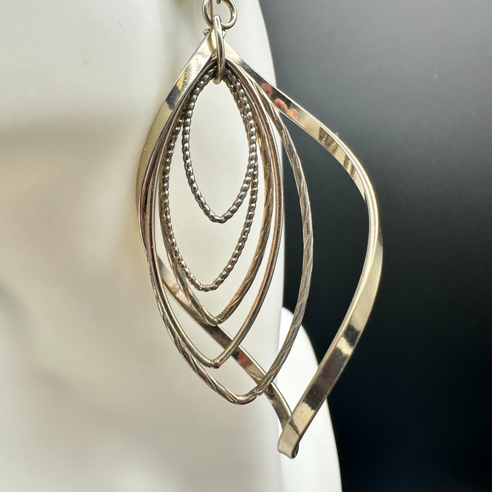 Vintage Silver Tone Dangle Earrings Multi-Loop Leaf Modern Fashion Long Hook - Thumbnail 11