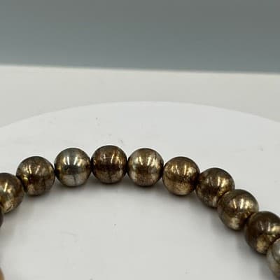 Vintage Multicolor Pearl Beaded Stretch Bracelet with Gold Tone Accent Beads - Thumbnail 3