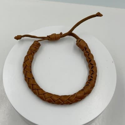 Vintage Braided Leather Cord Bracelet Adjustable Brown Woven Wrap Unisex Casual - Thumbnail 2
