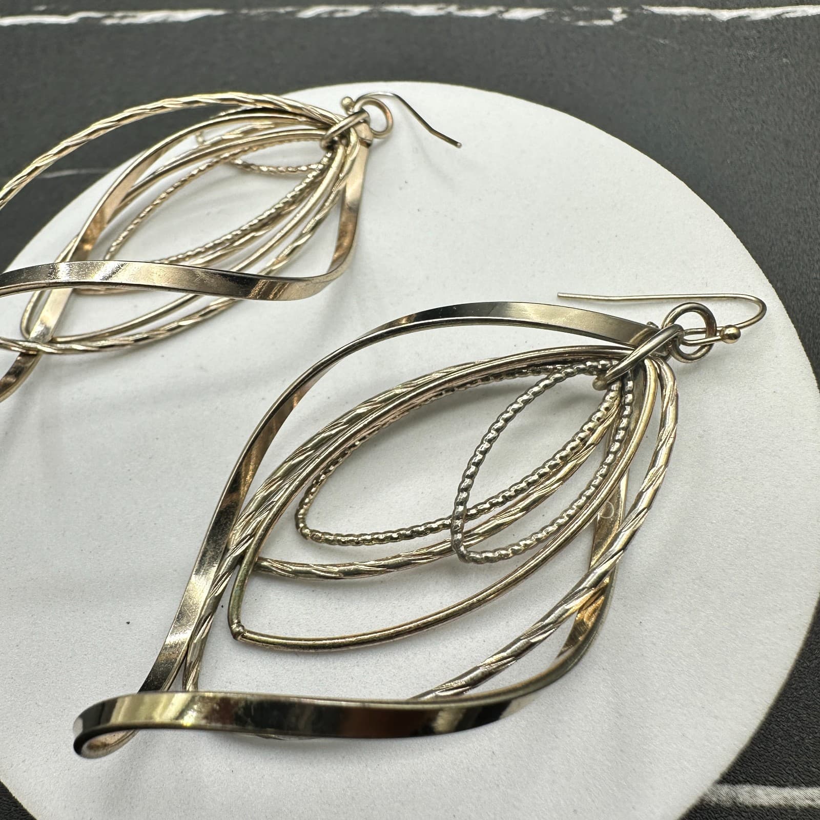 Vintage Silver Tone Dangle Earrings Multi-Loop Leaf Modern Fashion Long Hook - Thumbnail 15