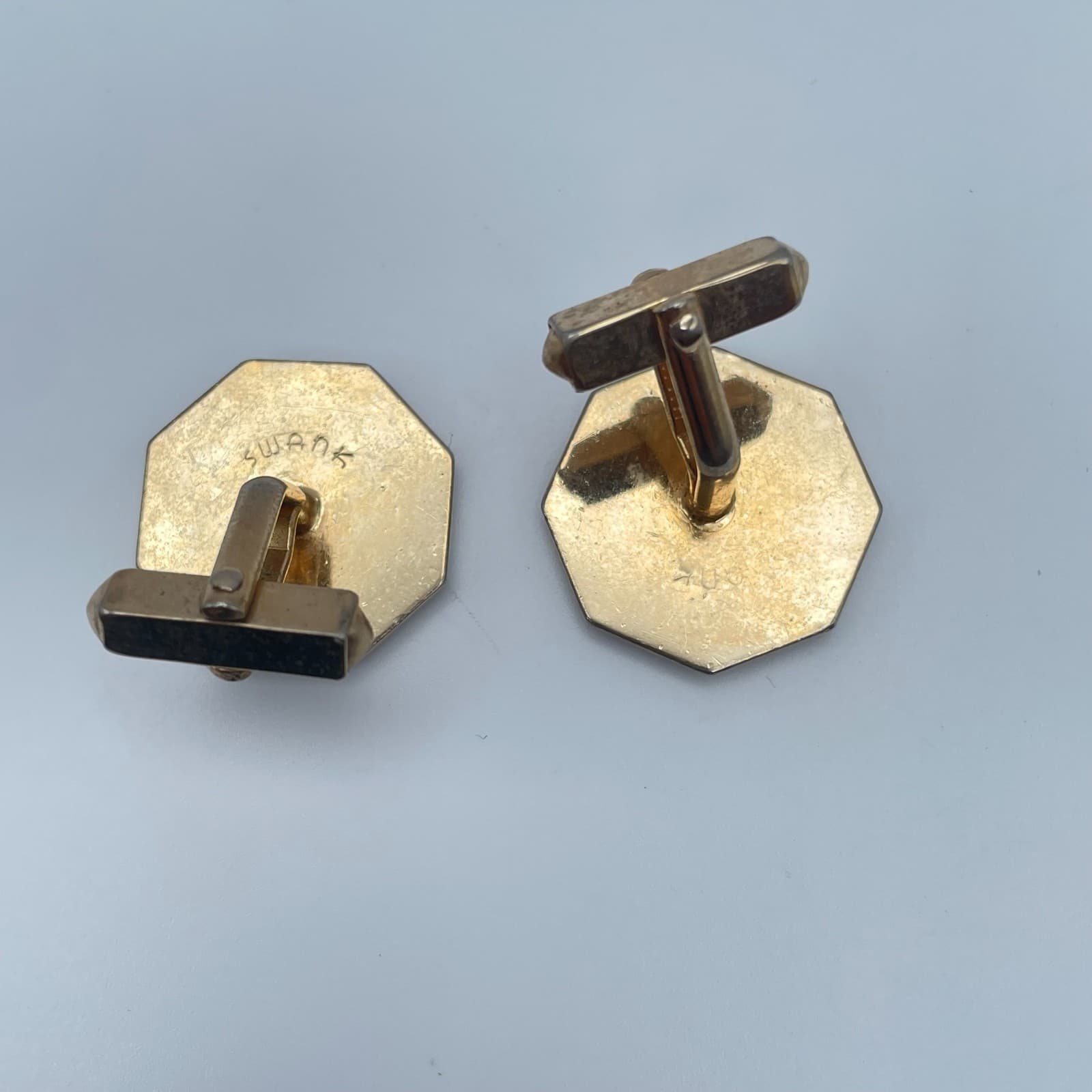 Vintage 90s Swank Cufflinks Gold Tone Black Enamel Filigree Octagon Men’s - Thumbnail 3