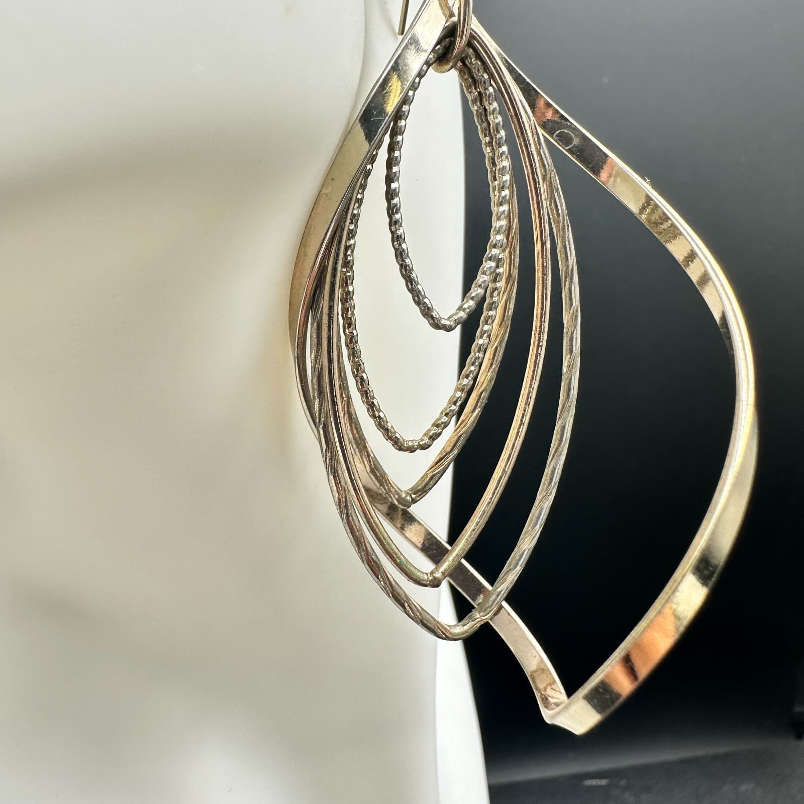 Vintage Silver Tone Dangle Earrings Multi-Loop Leaf Modern Fashion Long Hook - Thumbnail 12